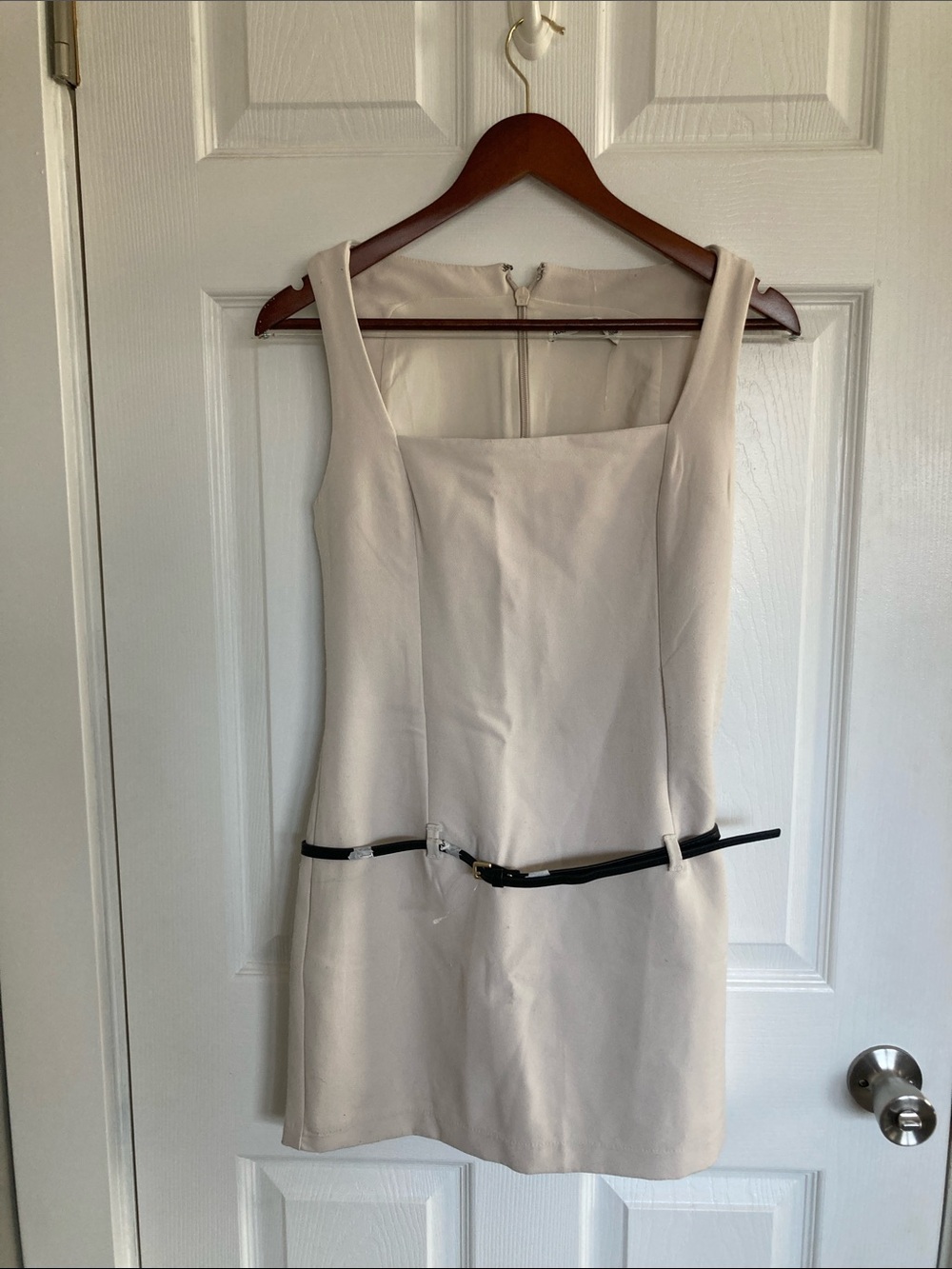 Abercrombie & Fitch Cream Mini Dress with Black Belt Detail
